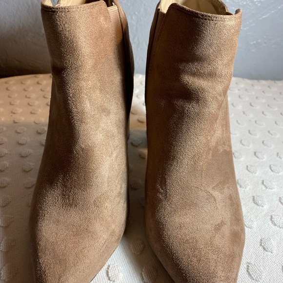 BCBG Maxazria Camel Suede Chunk Heel Booties - Picture 3 of 16